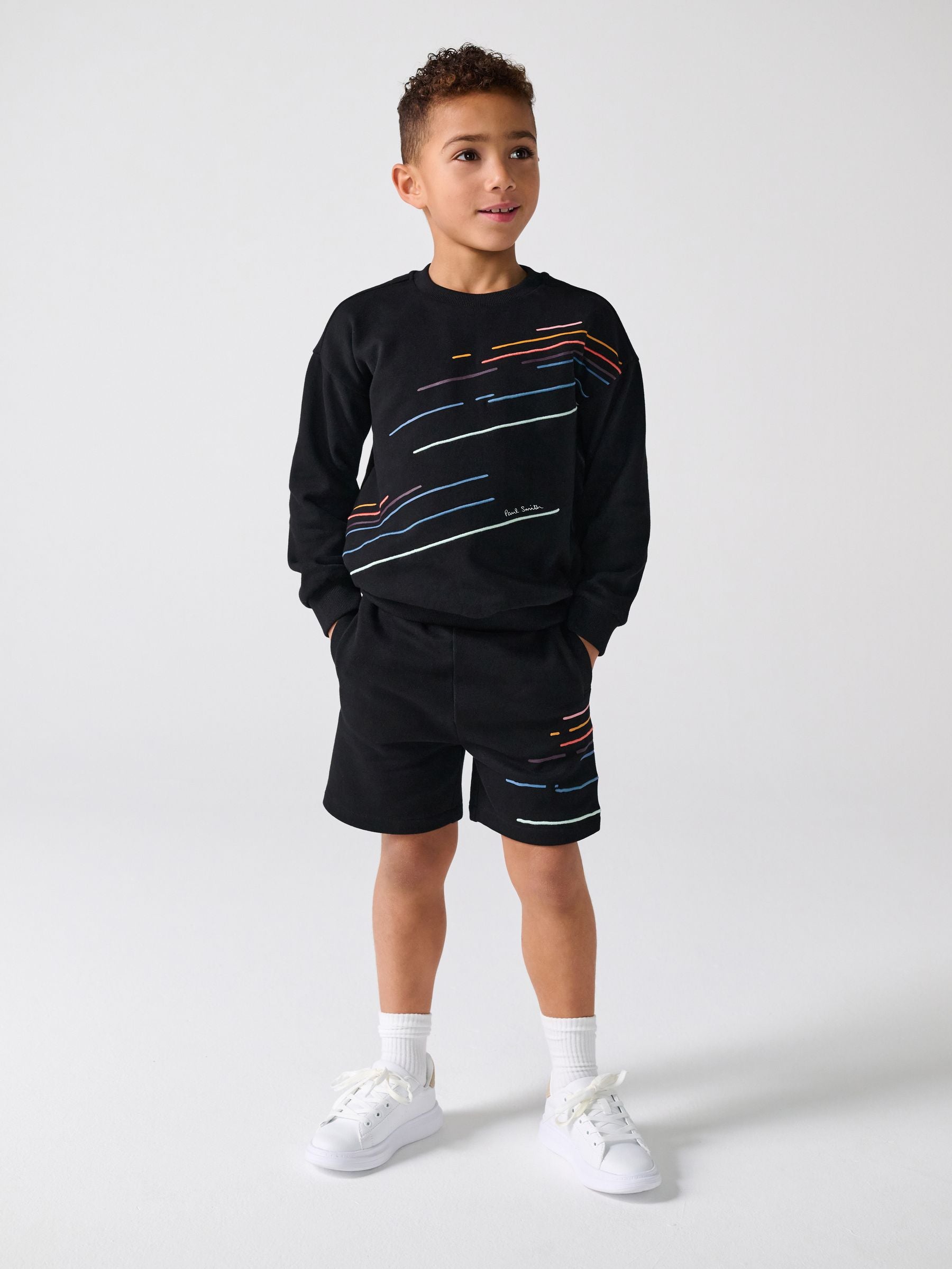 Dsiney Kidz - Paul Smith Junior Black Embroidered Stripe Sweatshirt And Shorts Set image 1