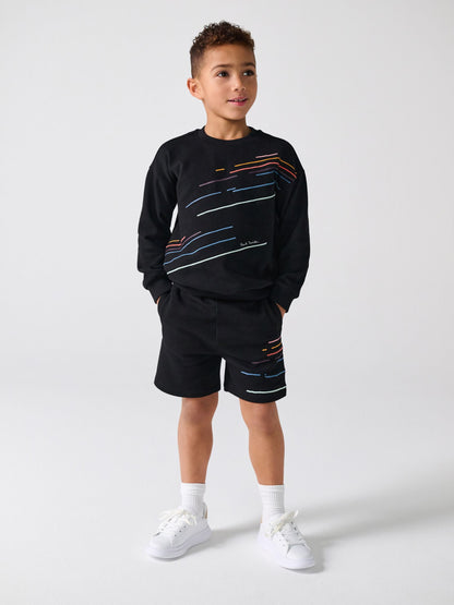 Dsiney Kidz - Paul Smith Junior Black Embroidered Stripe Sweatshirt And Shorts Set image 1