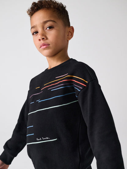 Dsiney Kidz - Paul Smith Junior Black Embroidered Stripe Sweatshirt And Shorts Set image 2