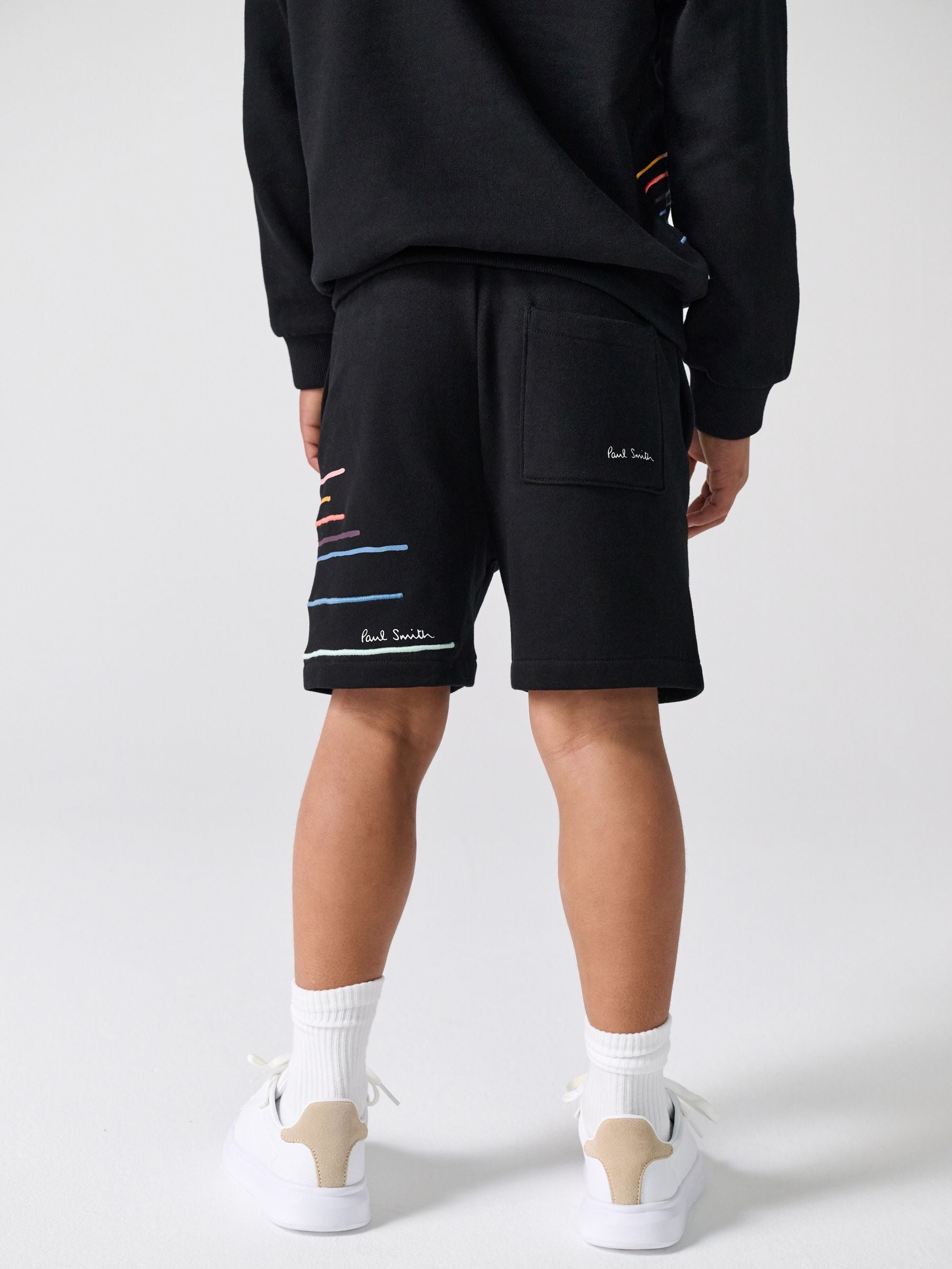 Dsiney Kidz - Paul Smith Junior Black Embroidered Stripe Sweatshirt And Shorts Set image 4
