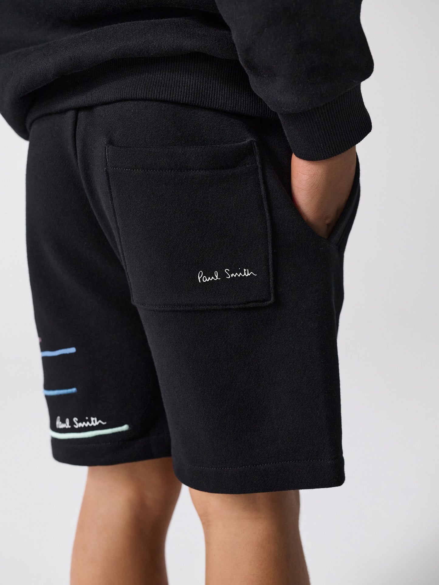 Dsiney Kidz - Paul Smith Junior Black Embroidered Stripe Sweatshirt And Shorts Set image 5