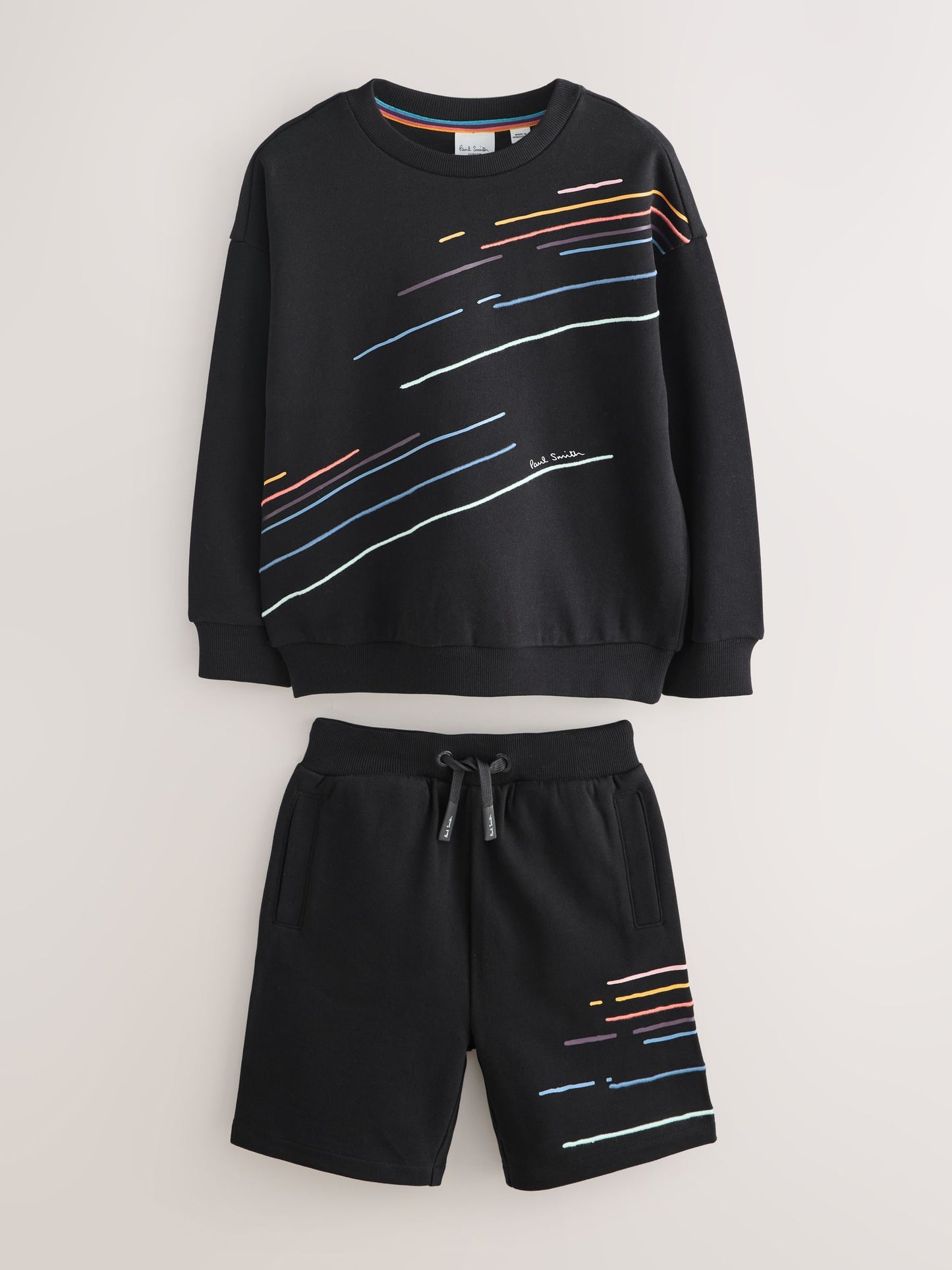 Dsiney Kidz - Paul Smith Junior Black Embroidered Stripe Sweatshirt And Shorts Set image 6