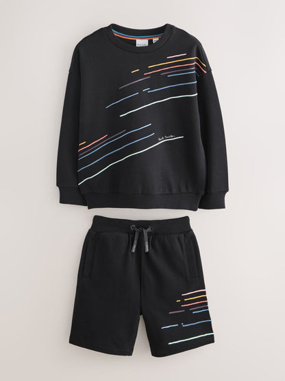 Dsiney Kidz - Paul Smith Junior Black Embroidered Stripe Sweatshirt And Shorts Set image 6
