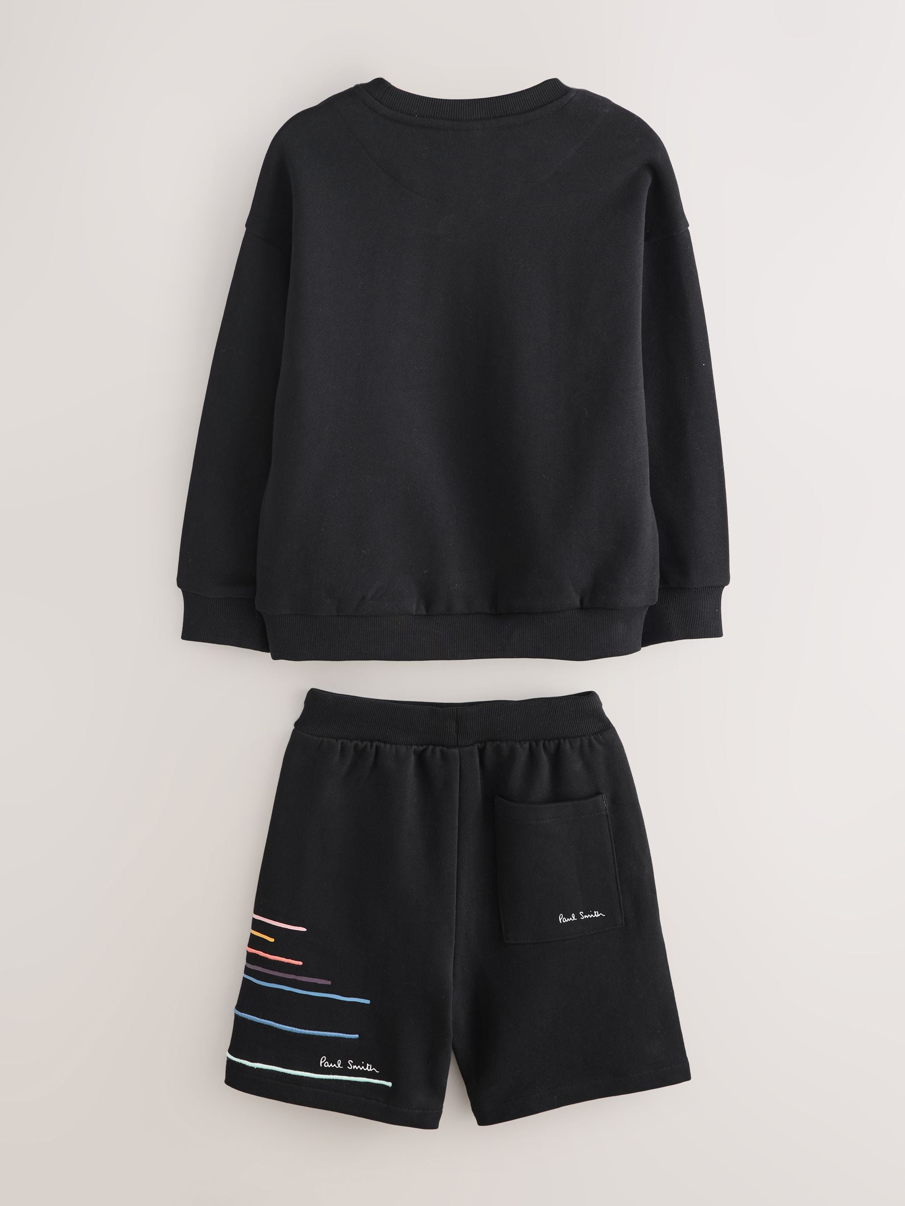 Dsiney Kidz - Paul Smith Junior Black Embroidered Stripe Sweatshirt And Shorts Set image 7