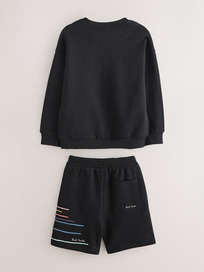 Dsiney Kidz - Paul Smith Junior Black Embroidered Stripe Sweatshirt And Shorts Set image 7