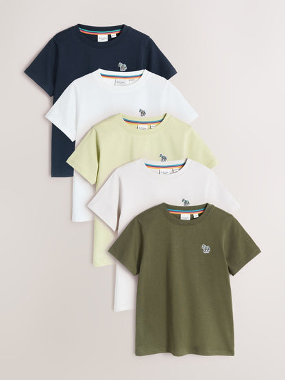 Dsiney Kidz - Paul Smith Junior Navy/Green/White/Stone Signature T-Shirts 5 Pack image 1