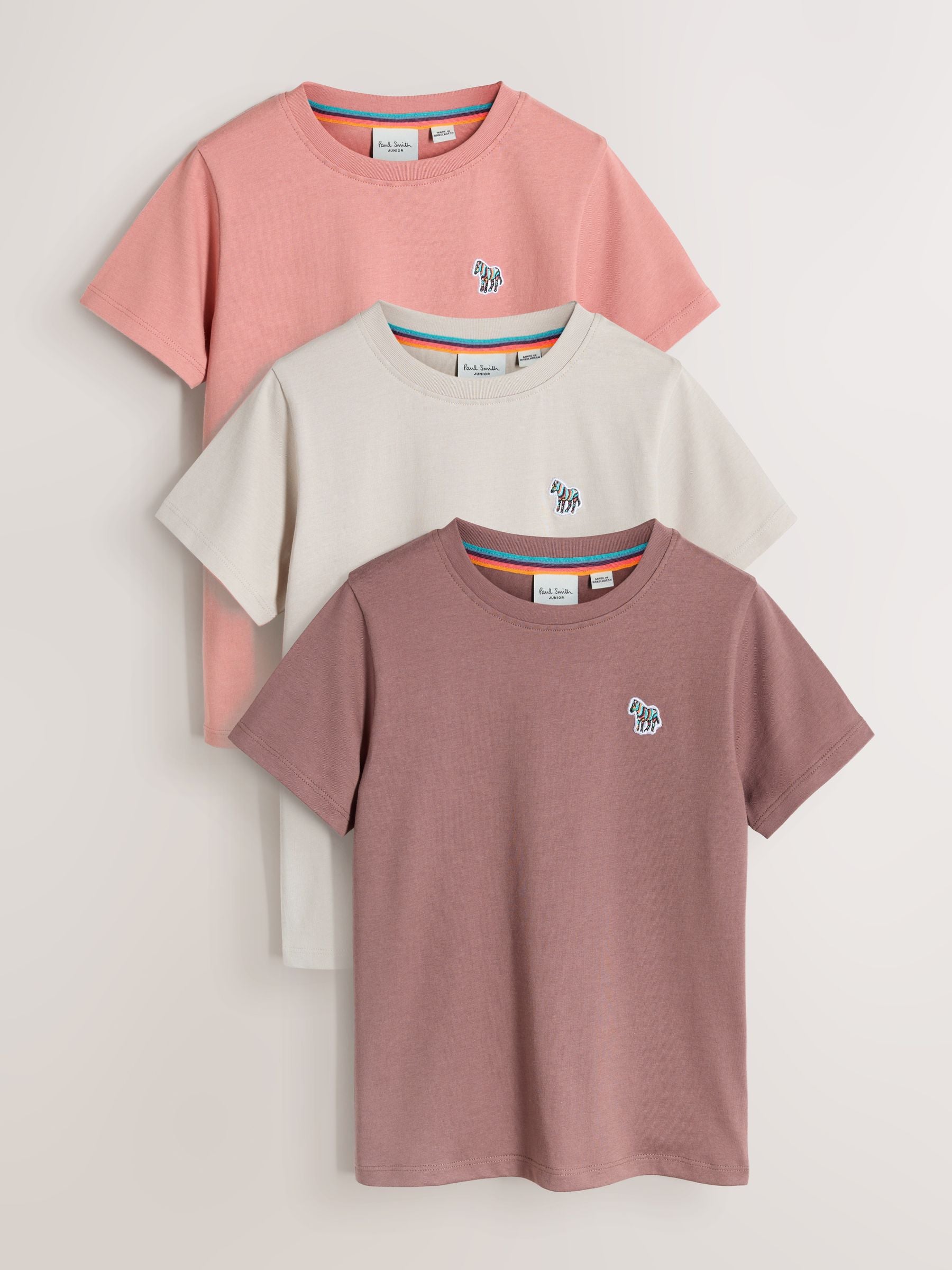 Dsiney Kidz - Paul Smith Junior Brown/Stone/Pink Signature T-Shirts 3 Pack image 1
