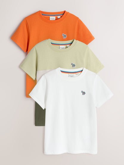 Dsiney Kidz - Paul Smith Junior Green/Orange/White Colourblock Signature T-Shirts 3 Pack image 1
