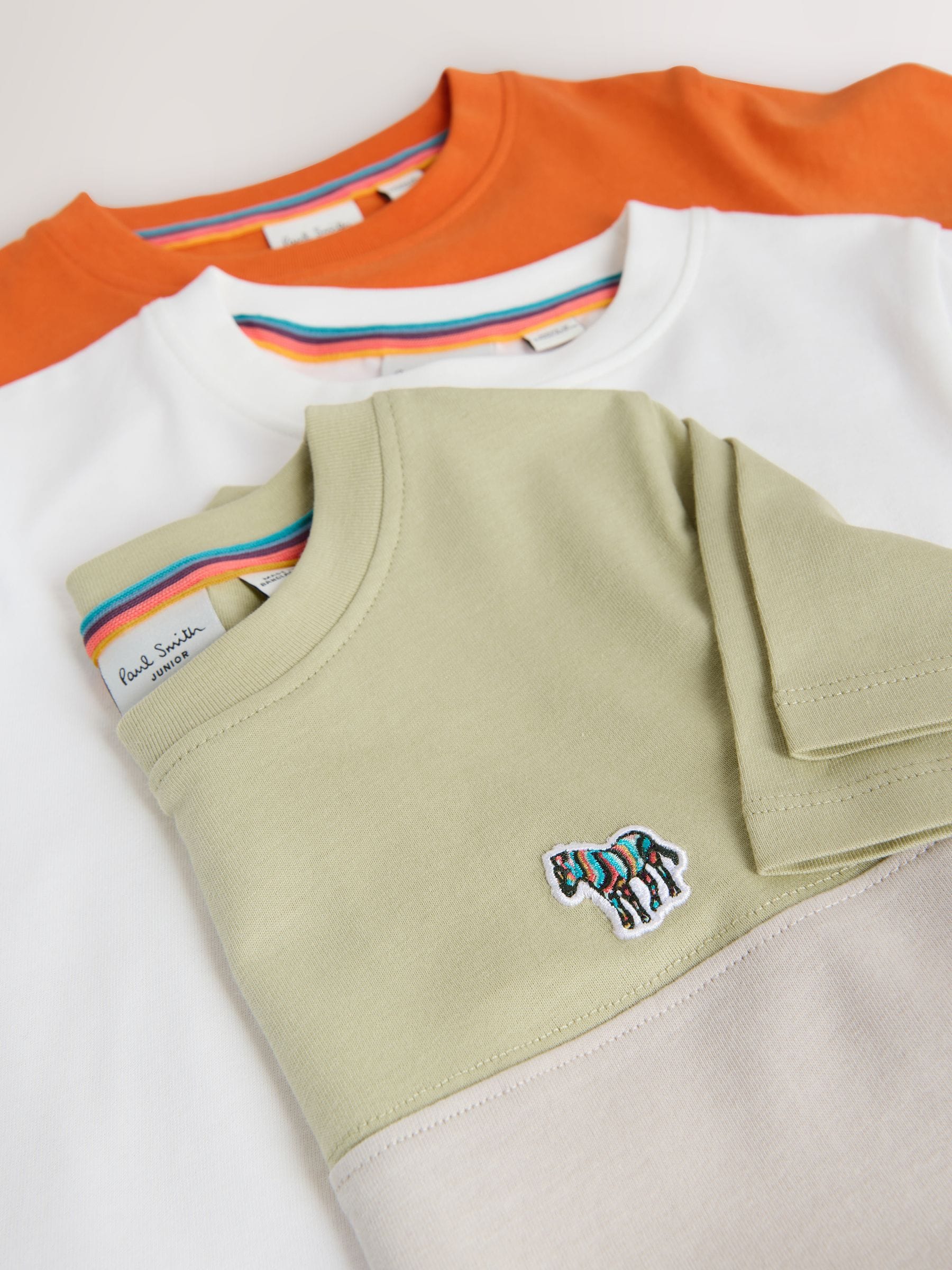 Dsiney Kidz - Paul Smith Junior Green/Orange/White Colourblock Signature T-Shirts 3 Pack image 7