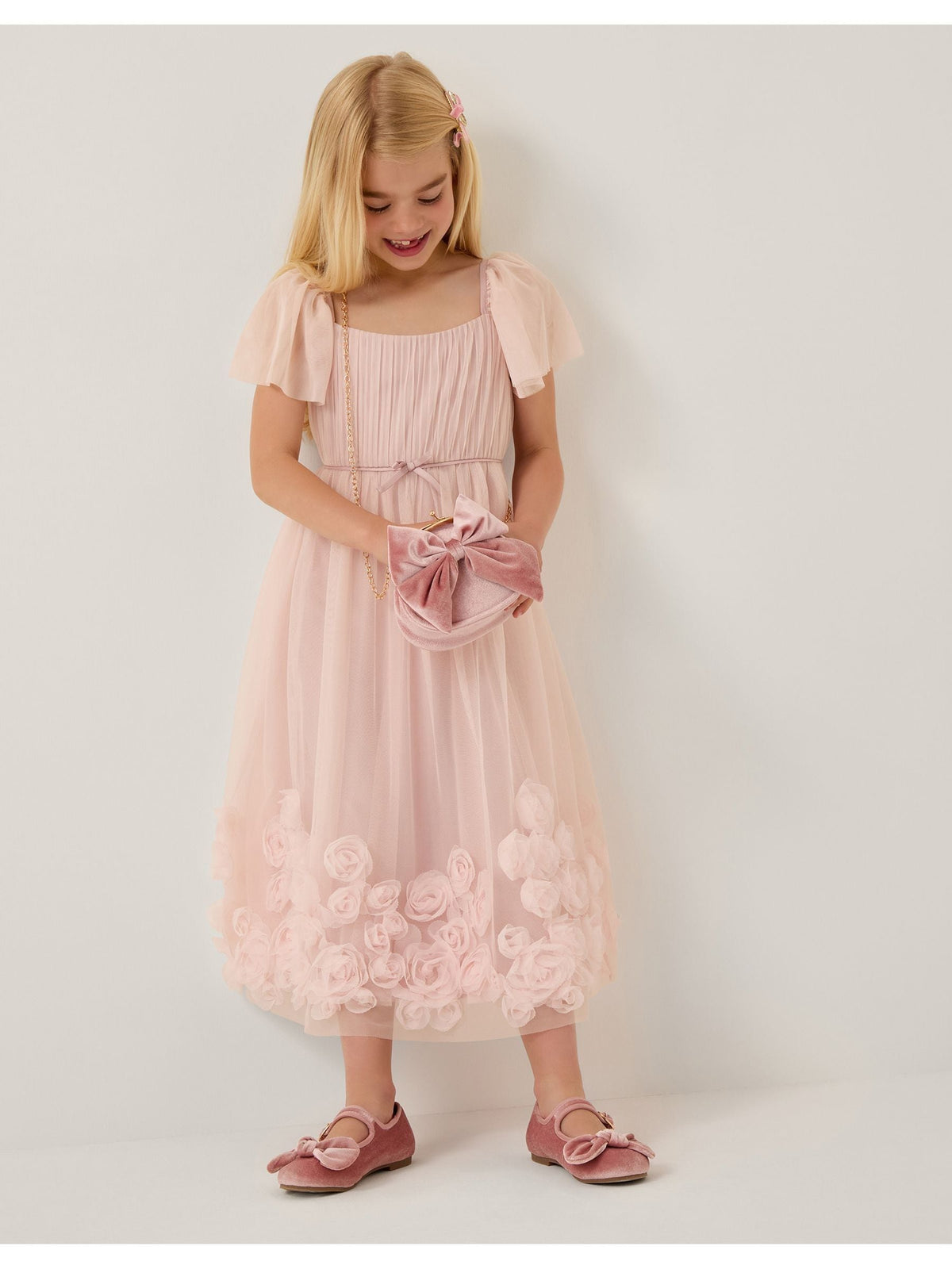 Monsoon Pink Evangaline Rose Appliqué Tulle Dress - image 1