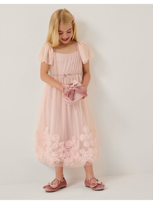 Monsoon Pink Evangaline Rose Appliqué Tulle Dress - image 1