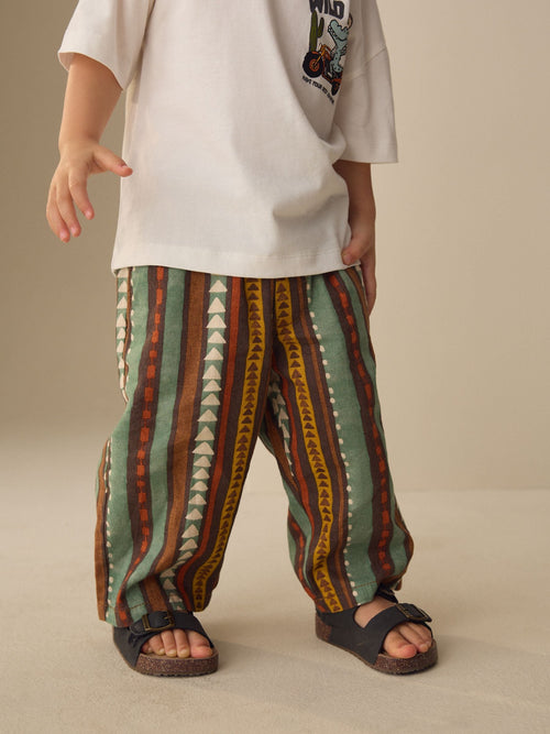 Multi Print Wide Fit Linen Blend Pull on Trousers (3mths-7yrs) image 1