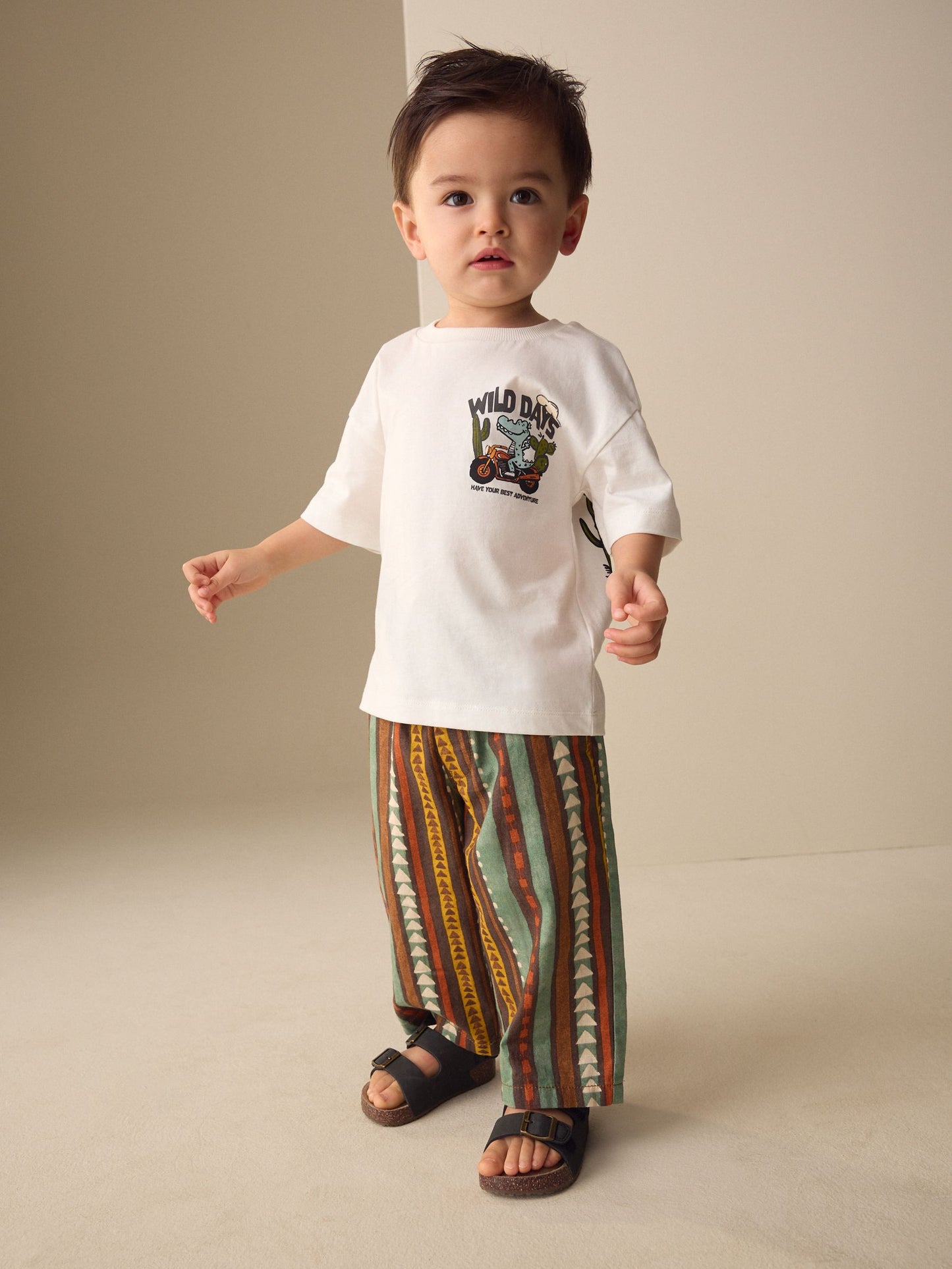 Multi Print Wide Fit Linen Blend Pull on Trousers (3mths-7yrs) image 3