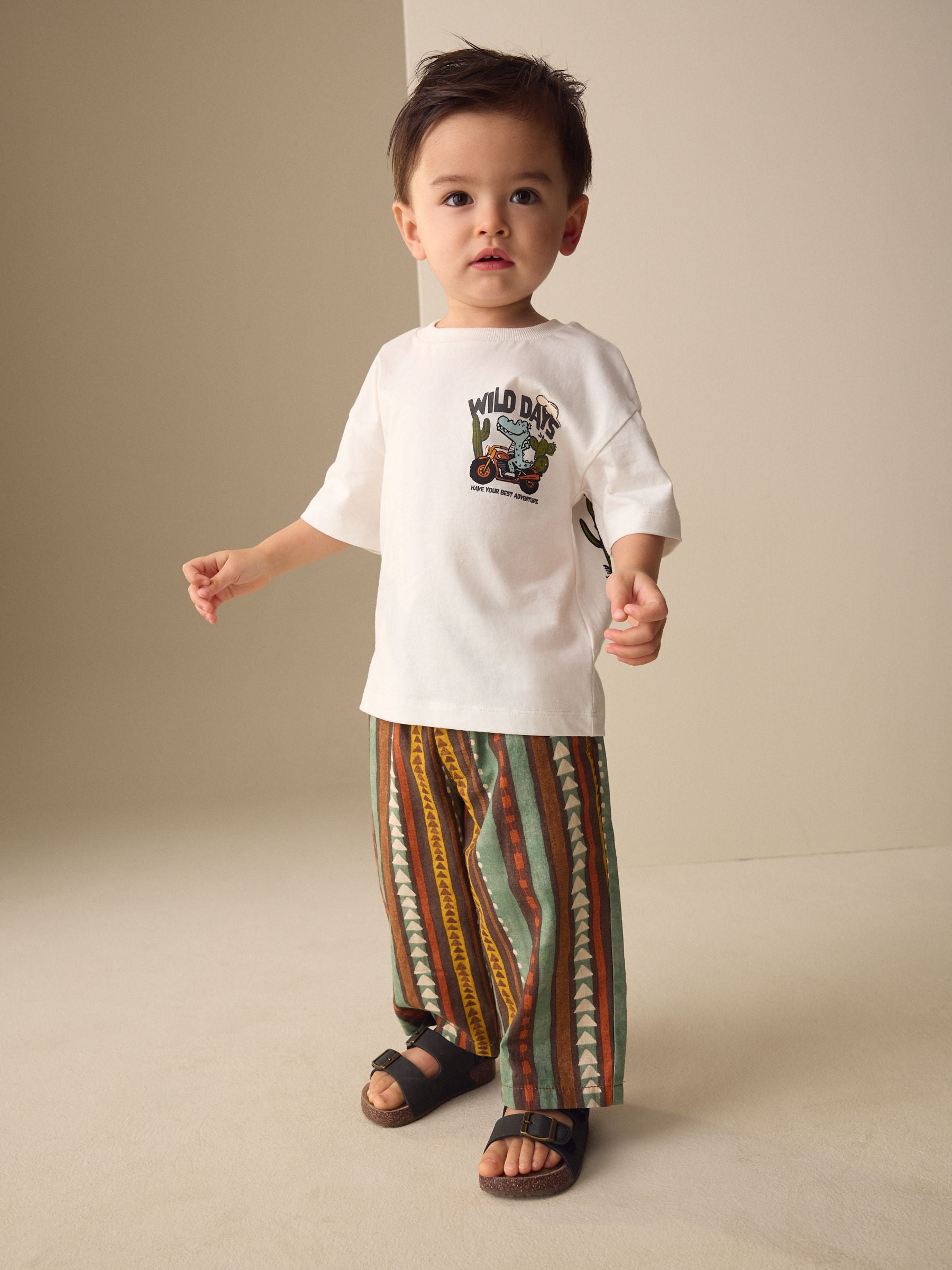 Multi Print Wide Fit Linen Blend Pull on Trousers (3mths-7yrs) image 3