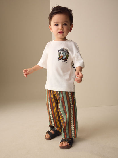 Multi Print Wide Fit Linen Blend Pull on Trousers (3mths-7yrs) image 3