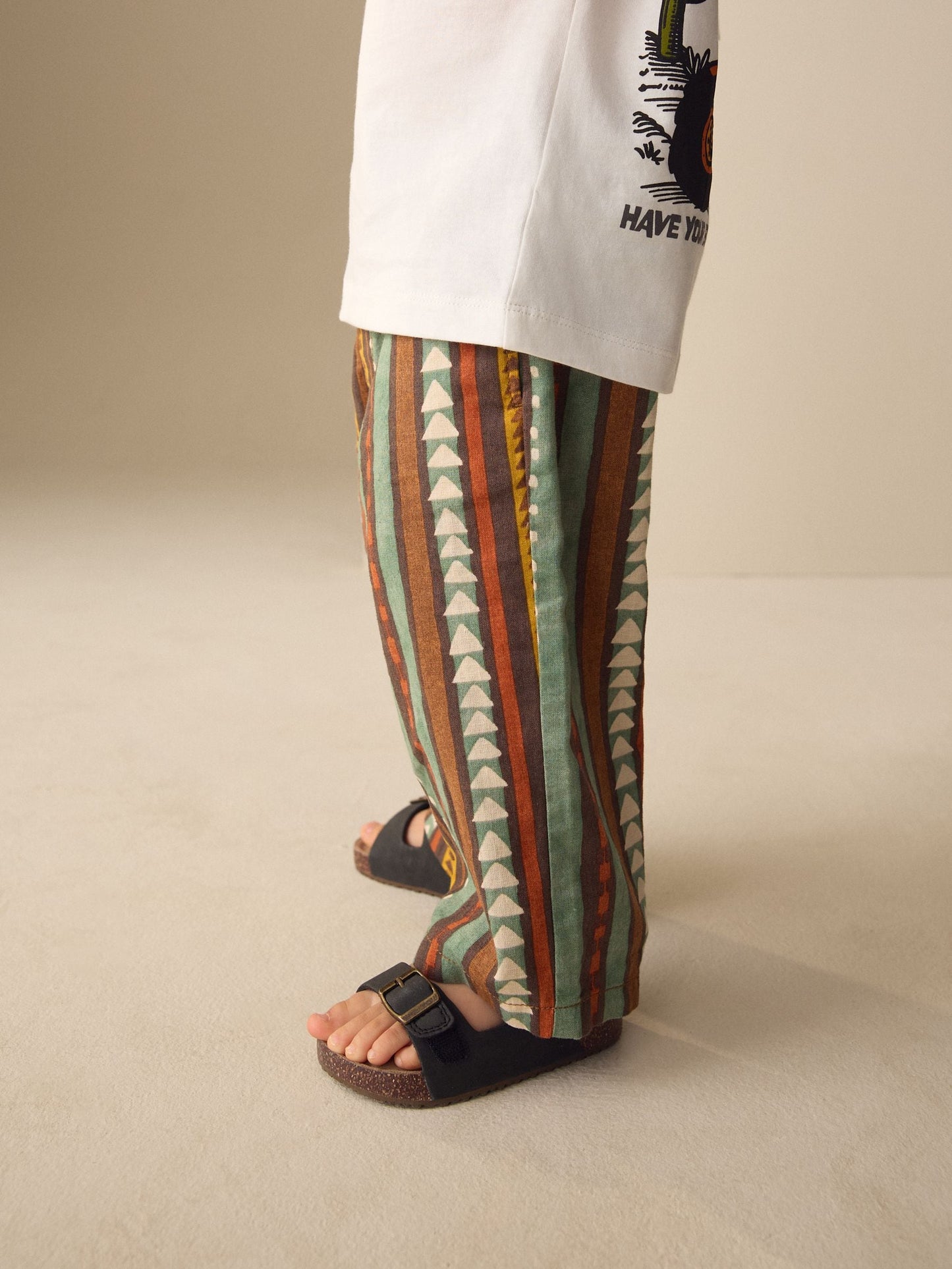 Multi Print Wide Fit Linen Blend Pull on Trousers (3mths-7yrs) image 4