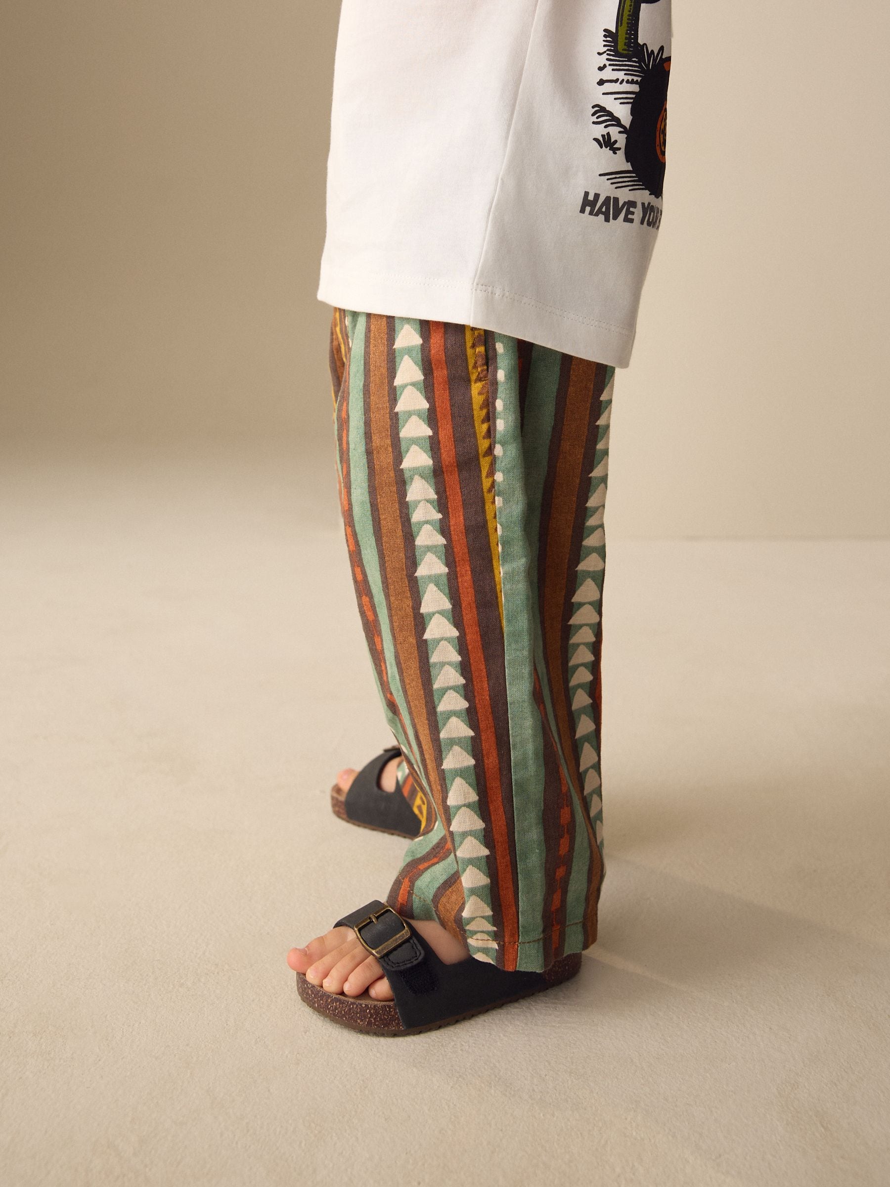 Multi Print Wide Fit Linen Blend Pull on Trousers (3mths-7yrs) image 4