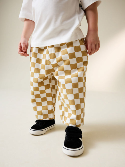 Yellow/White Checkerboard Pull On Wide Trousers (3mths-7yrs) image 1