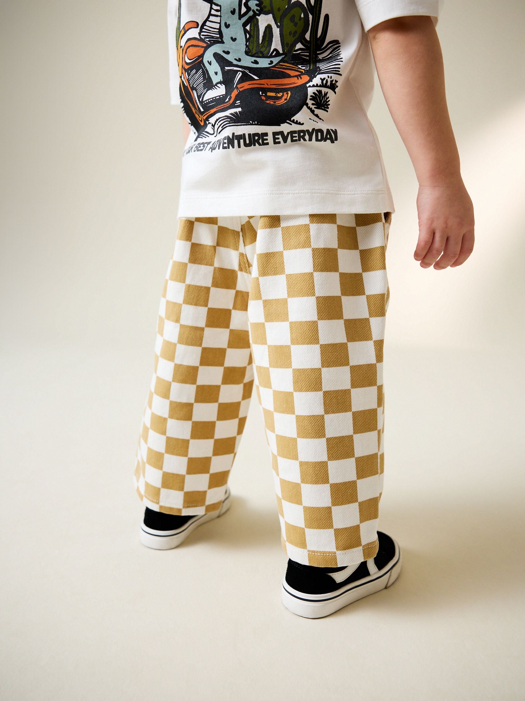 Yellow/White Checkerboard Pull On Wide Trousers (3mths-7yrs) image 2