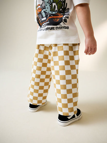 Yellow/White Checkerboard Pull On Wide Trousers (3mths-7yrs) image 2