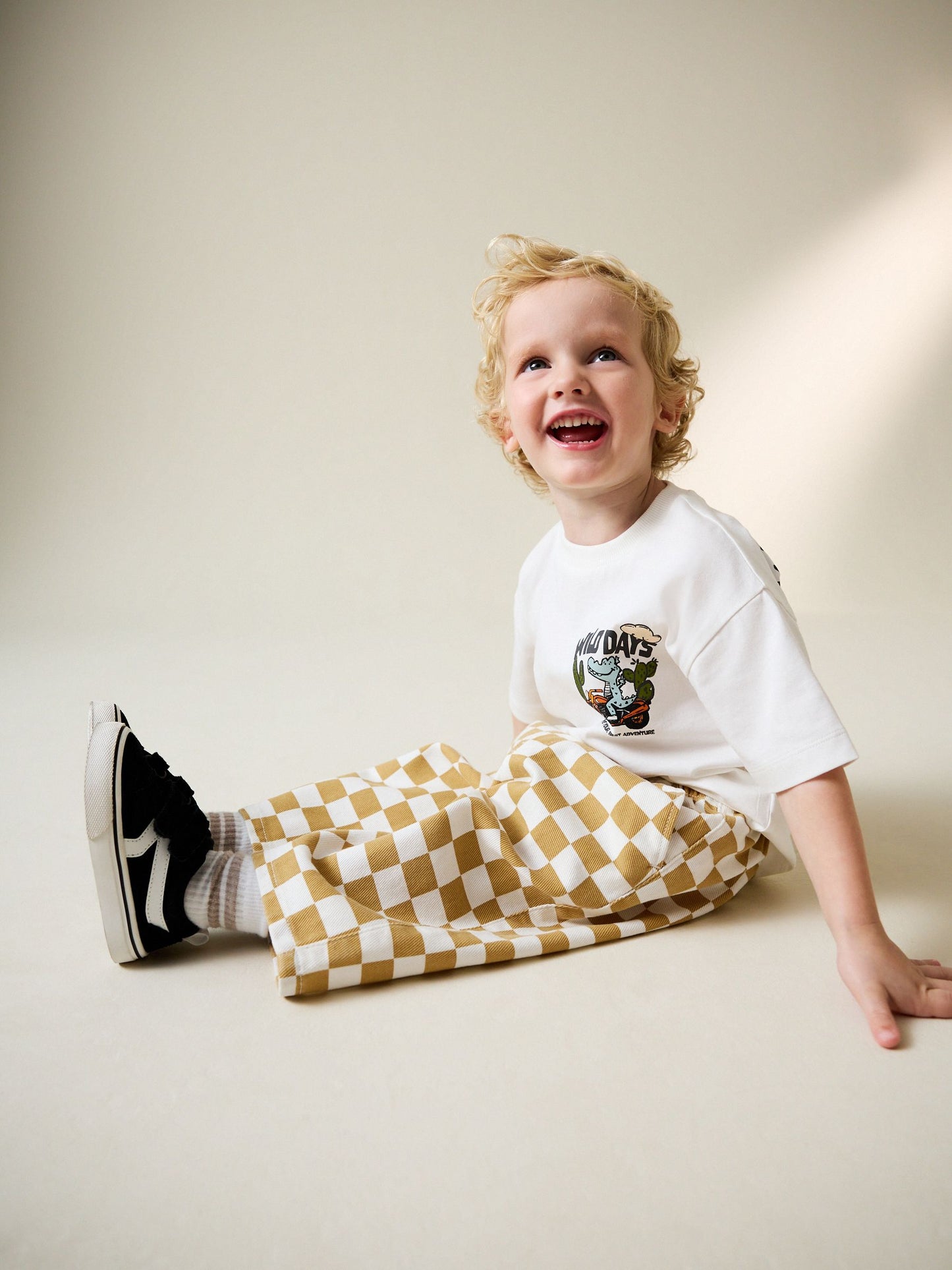 Yellow/White Checkerboard Pull On Wide Trousers (3mths-7yrs) image 4