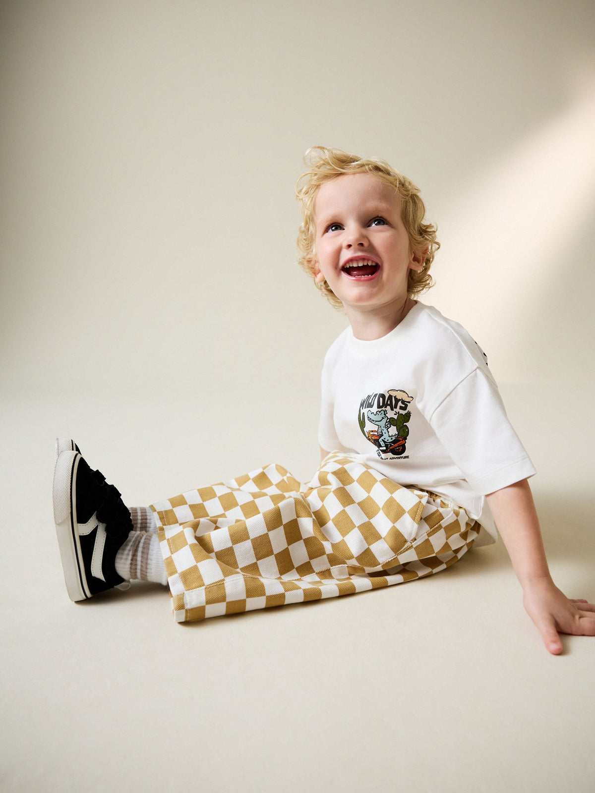 Yellow/White Checkerboard Pull On Wide Trousers (3mths-7yrs) image 4
