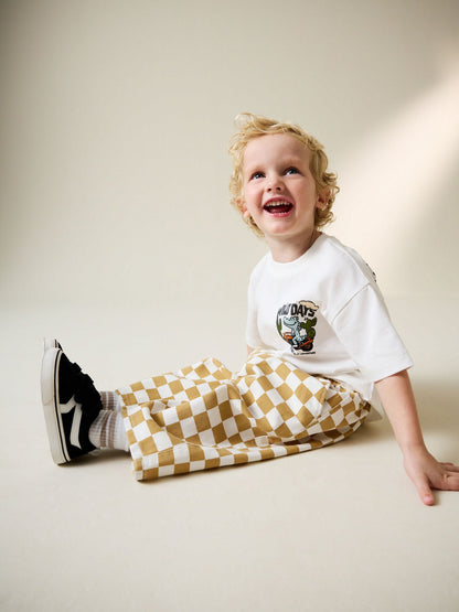 Yellow/White Checkerboard Pull On Wide Trousers (3mths-7yrs) image 4