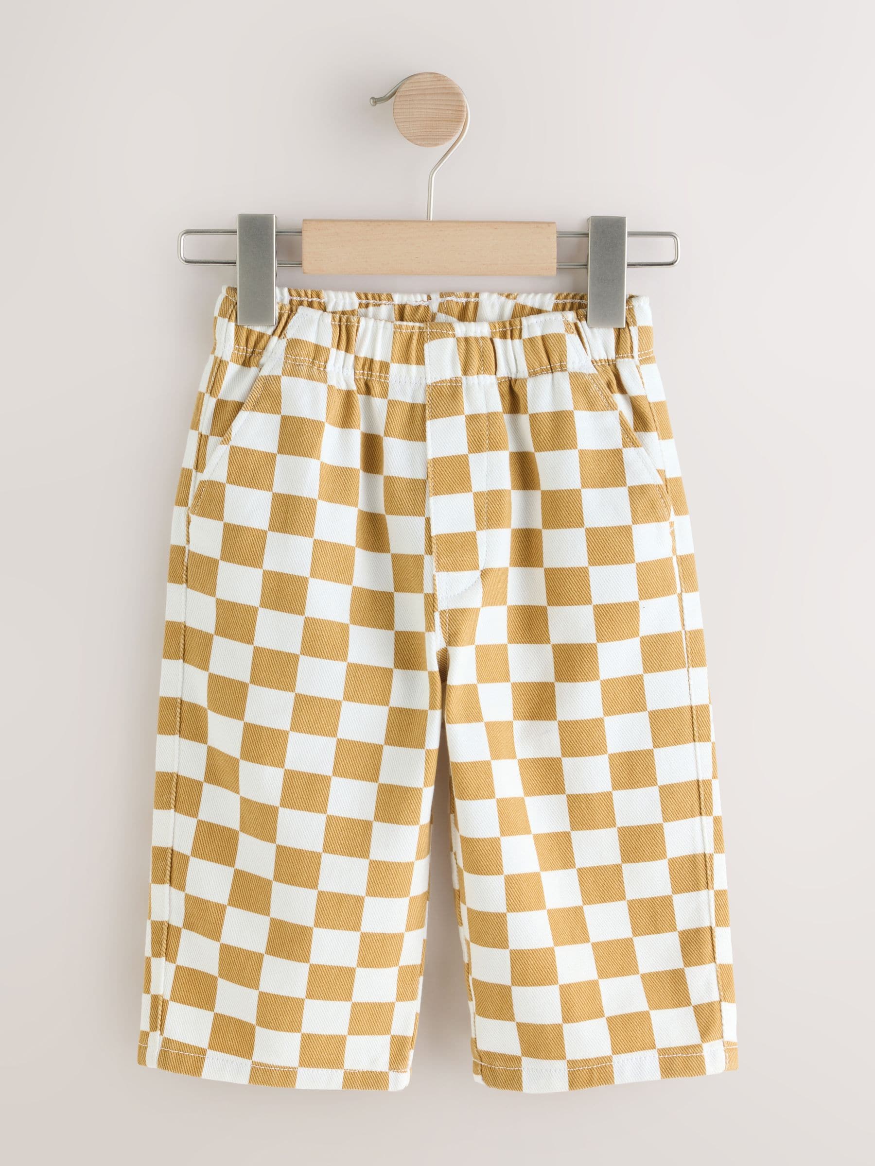 Yellow/White Checkerboard Pull On Wide Trousers (3mths-7yrs) image 5
