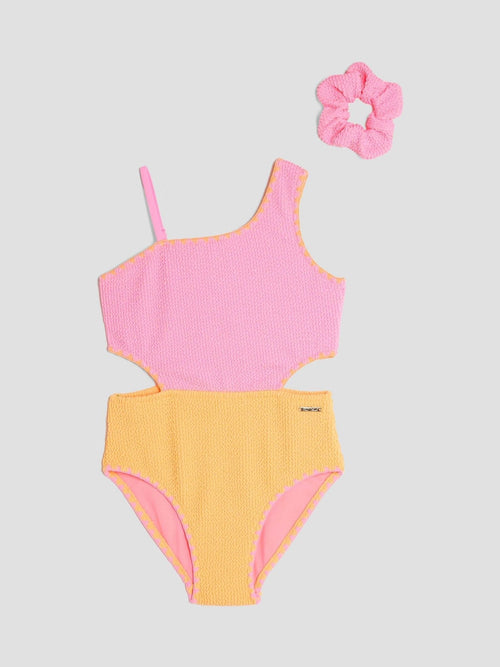 Dsiney Kidz - River Island Pink Girls Blocked Textured Swimsuit image 1
