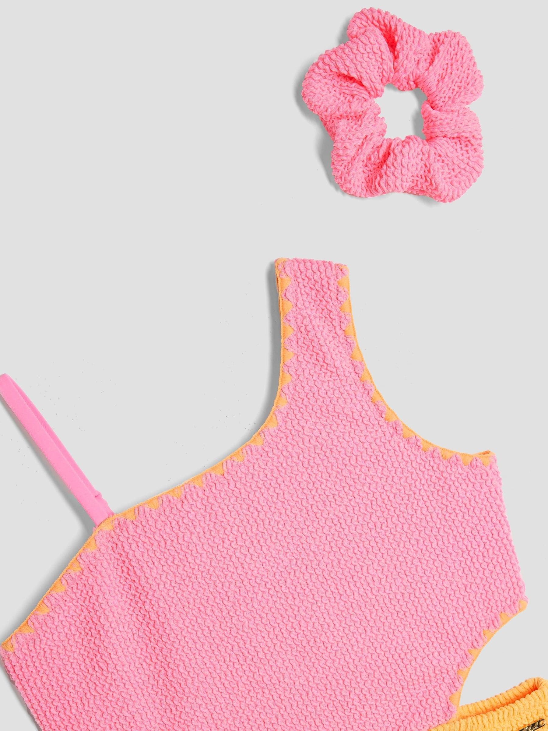 Dsiney Kidz - River Island Pink Girls Blocked Textured Swimsuit image 3