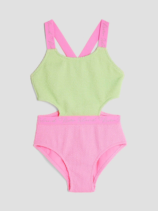 Dsiney Kidz - River Island Green Girls Elastic Colour Block Swimsuit image 1