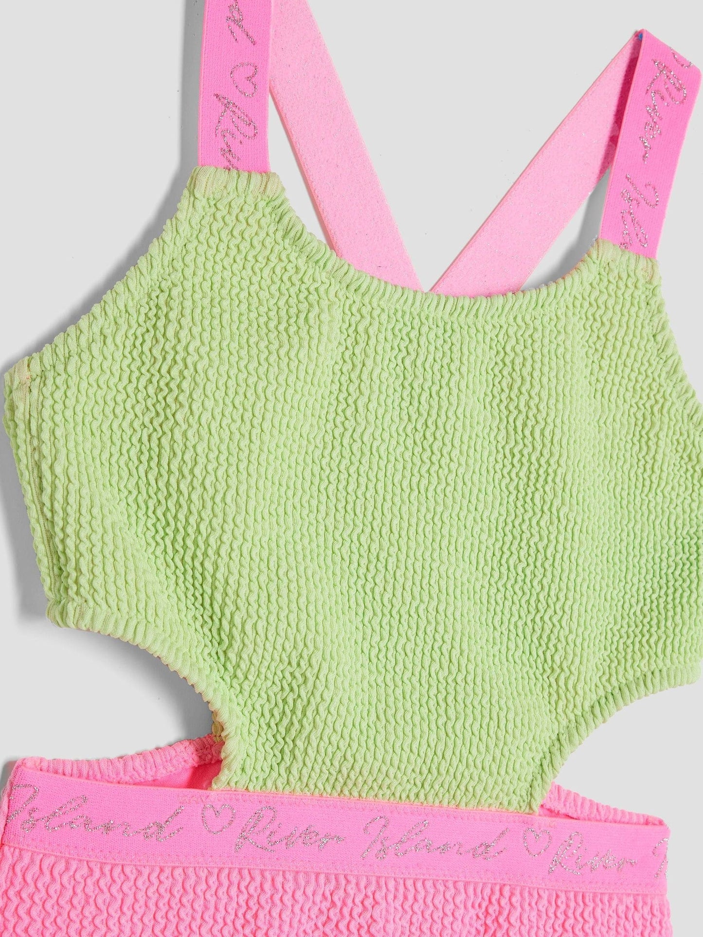 Dsiney Kidz - River Island Green Girls Elastic Colour Block Swimsuit image 3