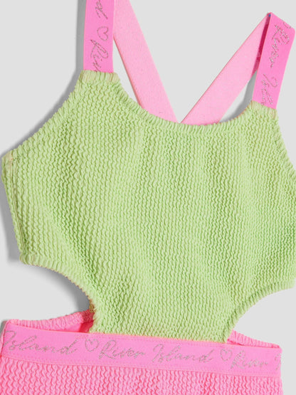 Dsiney Kidz - River Island Green Girls Elastic Colour Block Swimsuit image 3