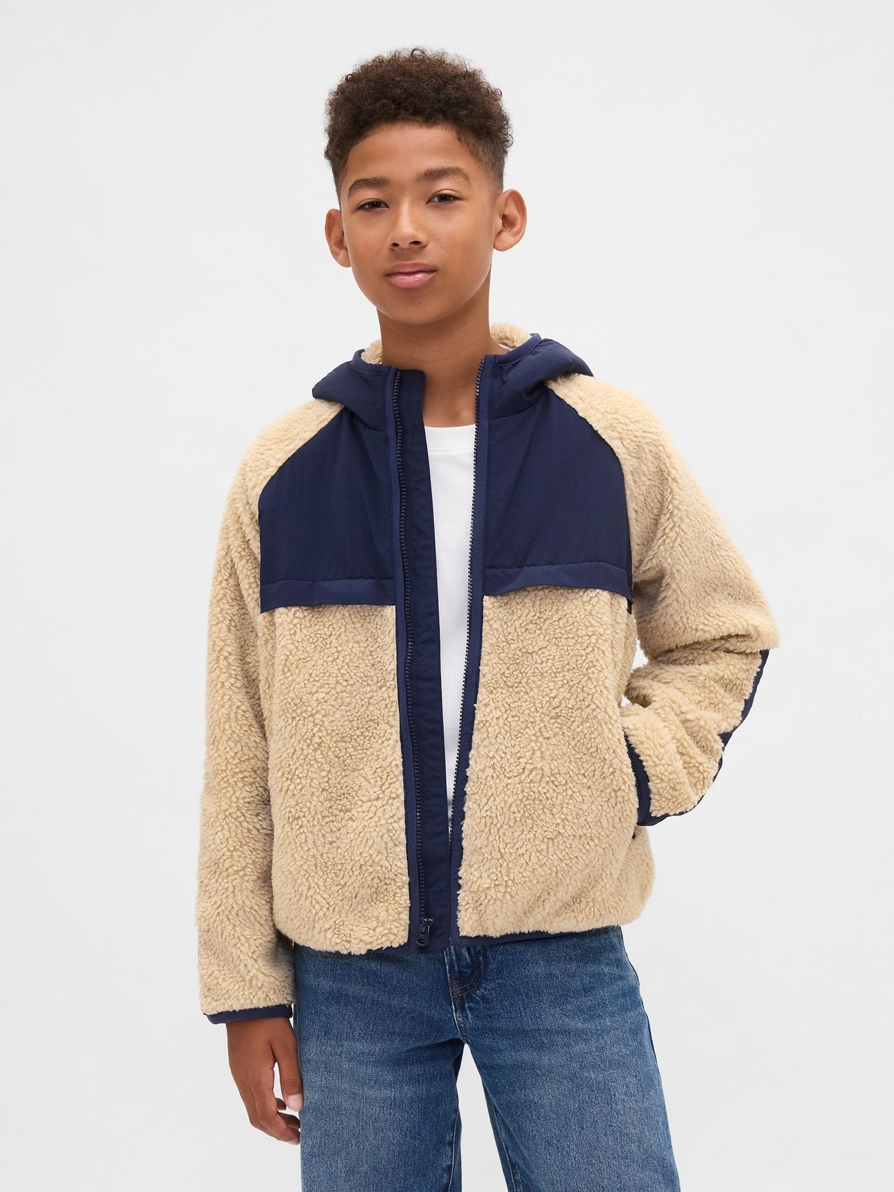 Dsiney Kidz - Gap Beige/Navy Sherpa Jacket (4-13yrs) image 1
