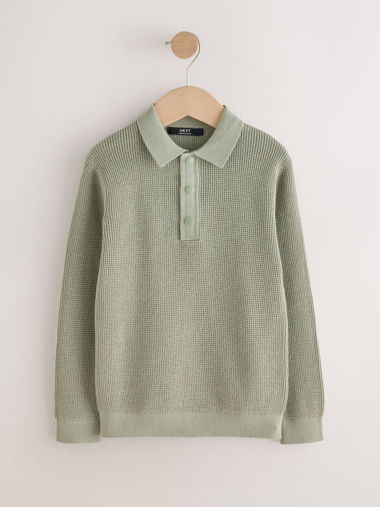 Dsiney Kidz - Sage Green Long Sleeve Textured Polo Shirt (3-16yrs) image 1