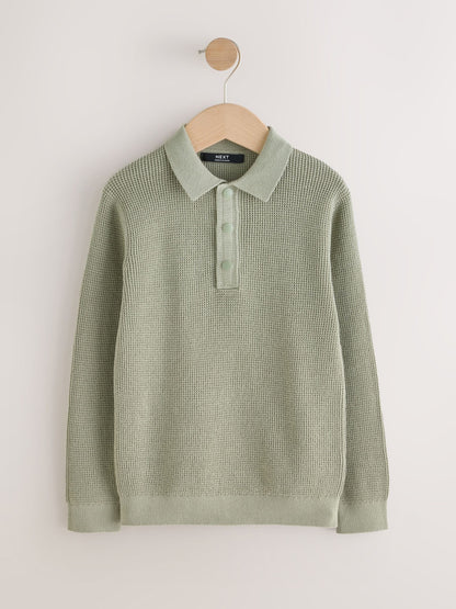Dsiney Kidz - Sage Green Long Sleeve Textured Polo Shirt (3-16yrs) image 1