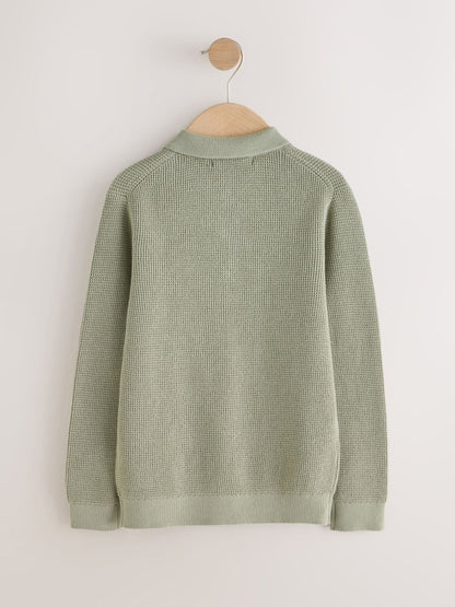 Dsiney Kidz - Sage Green Long Sleeve Textured Polo Shirt (3-16yrs) image 2