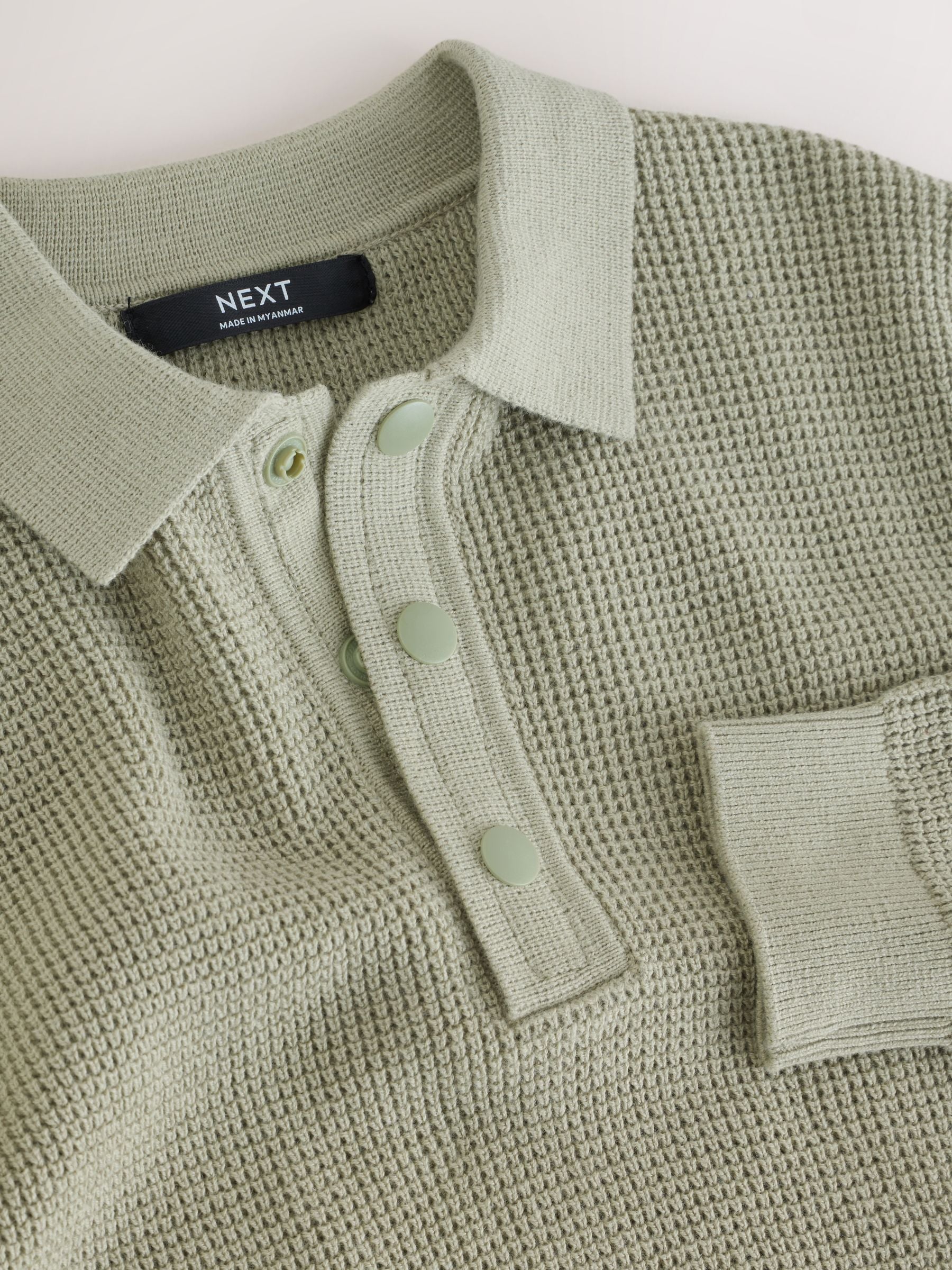 Dsiney Kidz - Sage Green Long Sleeve Textured Polo Shirt (3-16yrs) image 3