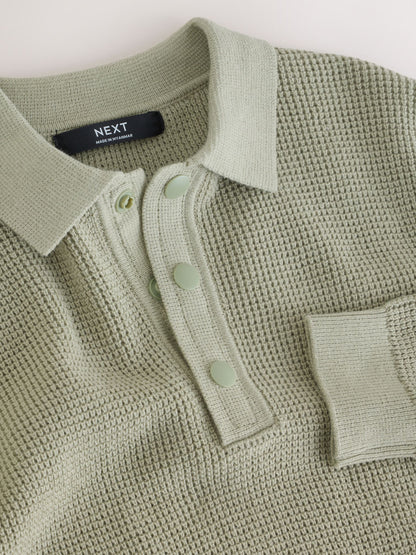 Dsiney Kidz - Sage Green Long Sleeve Textured Polo Shirt (3-16yrs) image 3