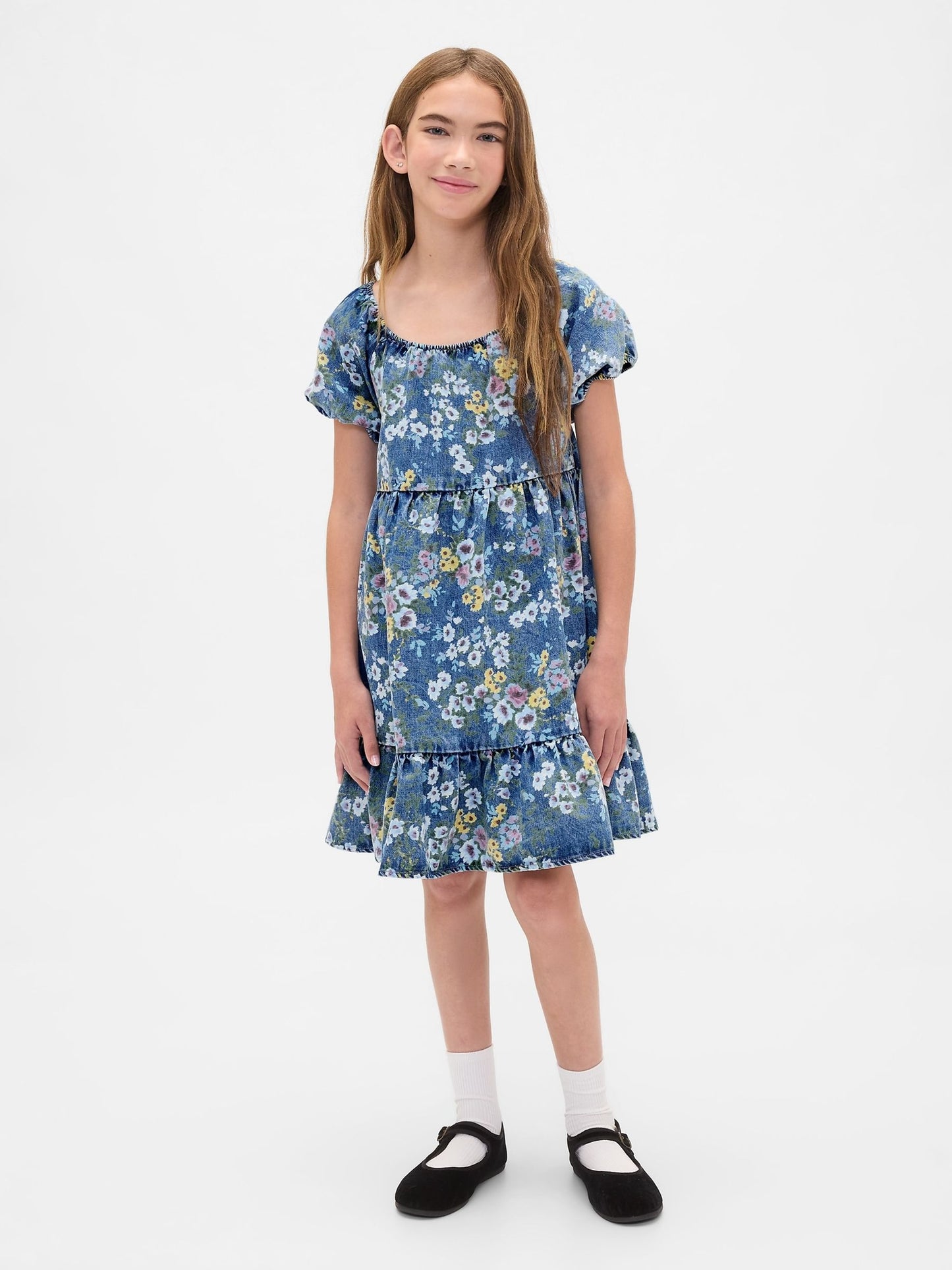 Dsiney Kidz - Gap Blue Denim Puff-Sleeve Floral Dress (4-13yrs) image 1
