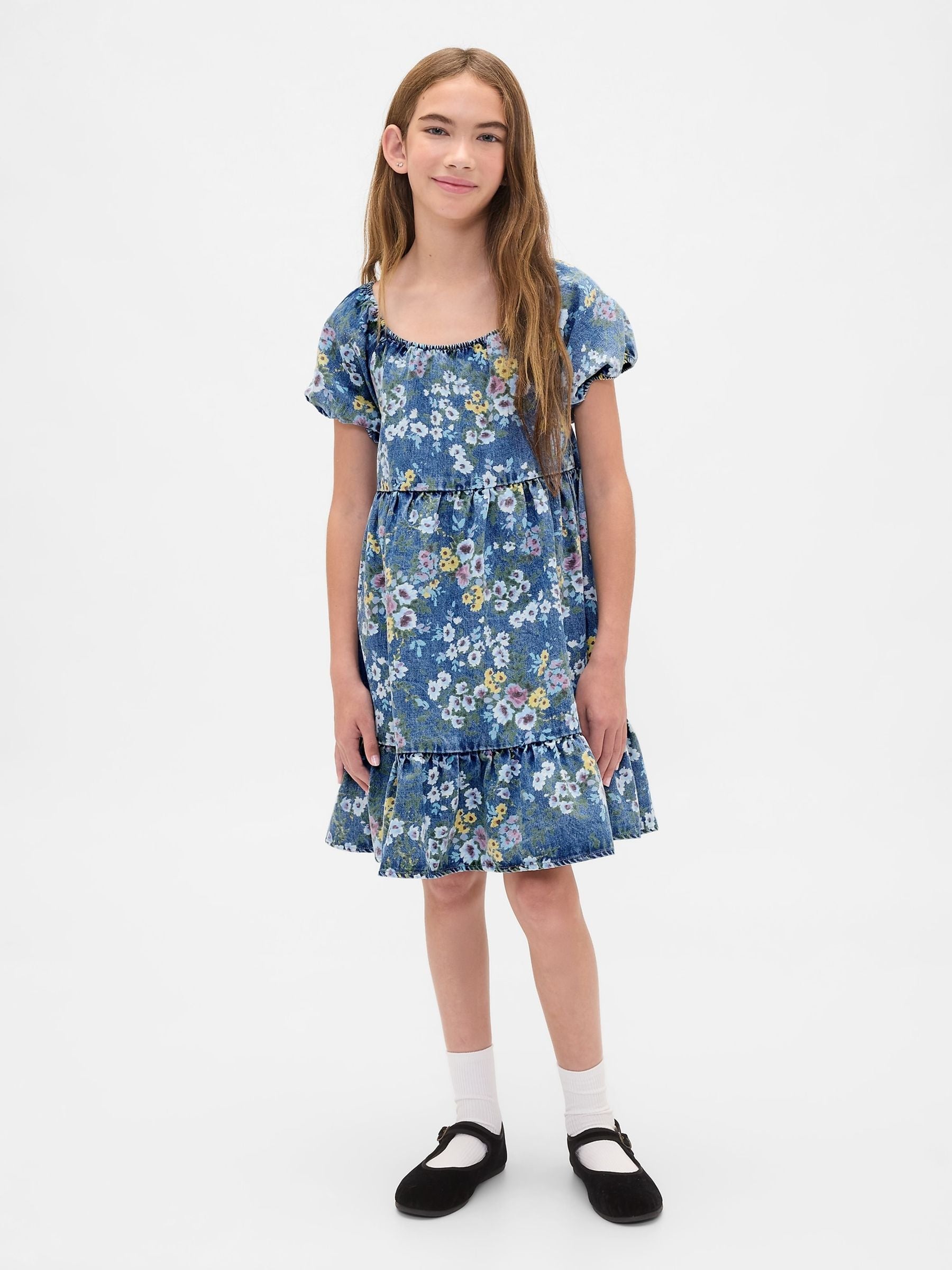 Dsiney Kidz - Gap Blue Denim Puff-Sleeve Floral Dress (4-13yrs) image 1