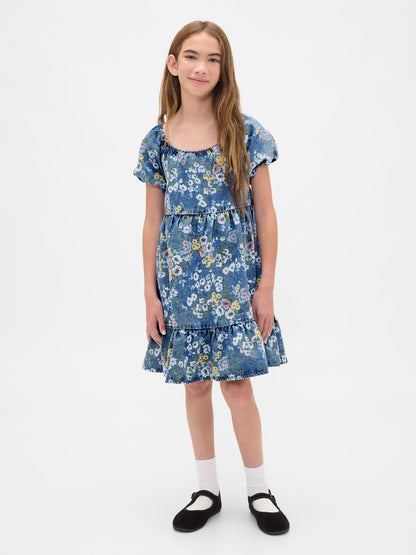 Dsiney Kidz - Gap Blue Denim Puff-Sleeve Floral Dress (4-13yrs) image 1