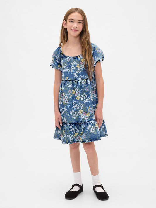 Dsiney Kidz - Gap Blue Denim Puff-Sleeve Floral Dress (4-13yrs) image 1