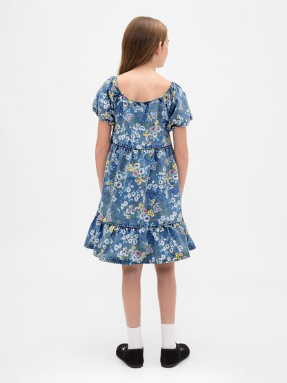 Dsiney Kidz - Gap Blue Denim Puff-Sleeve Floral Dress (4-13yrs) image 2