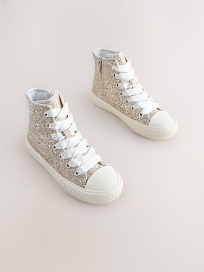 Ivory Glitter Standard Fit (F) Lace-Up High Top Trainers image 1