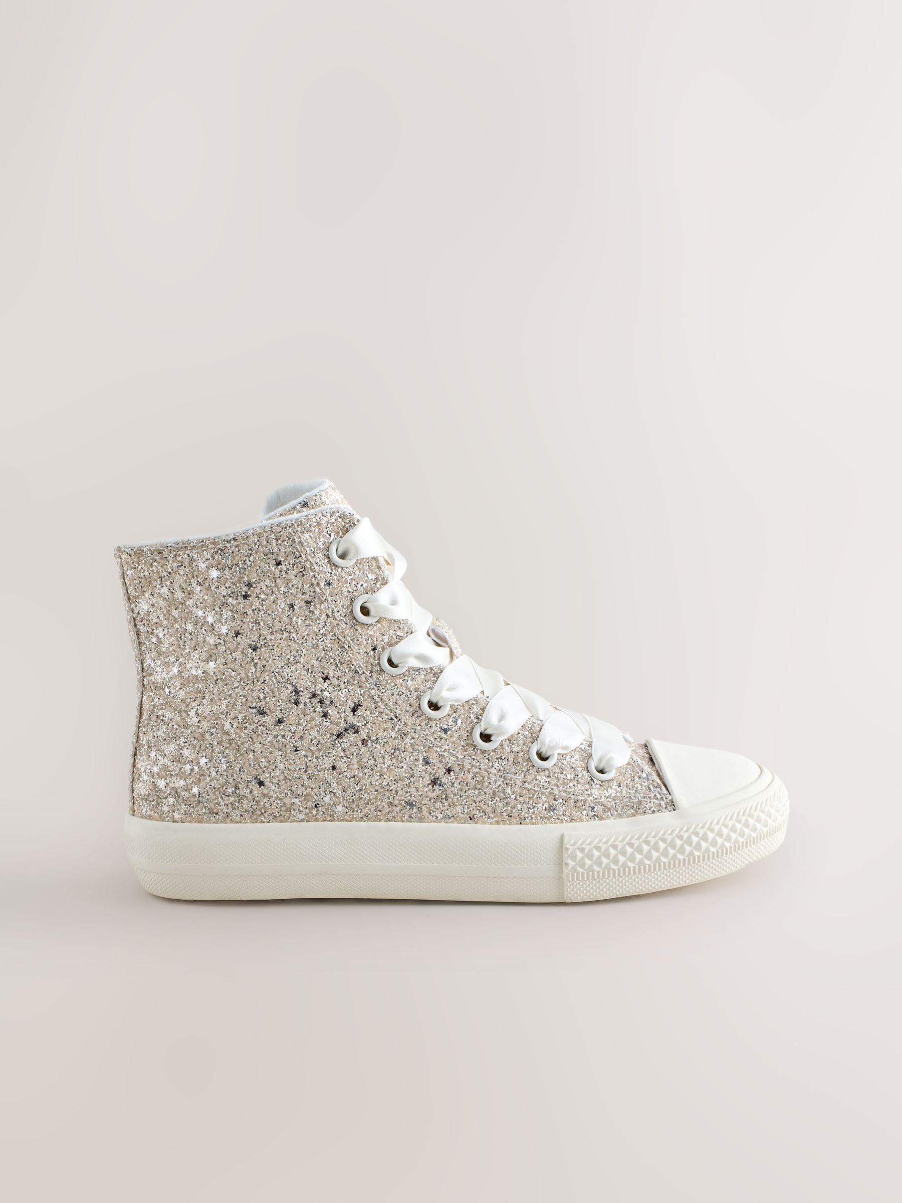 Ivory Glitter Standard Fit (F) Lace-Up High Top Trainers image 2