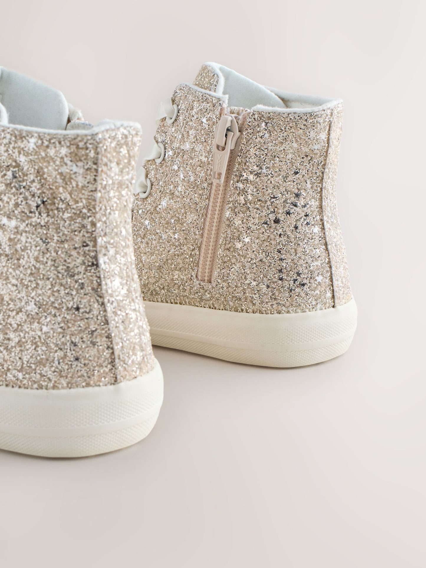 Ivory Glitter Standard Fit (F) Lace-Up High Top Trainers image 3