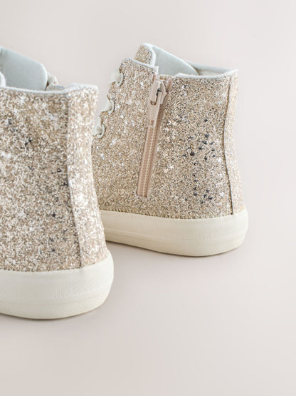 Ivory Glitter Standard Fit (F) Lace-Up High Top Trainers image 3