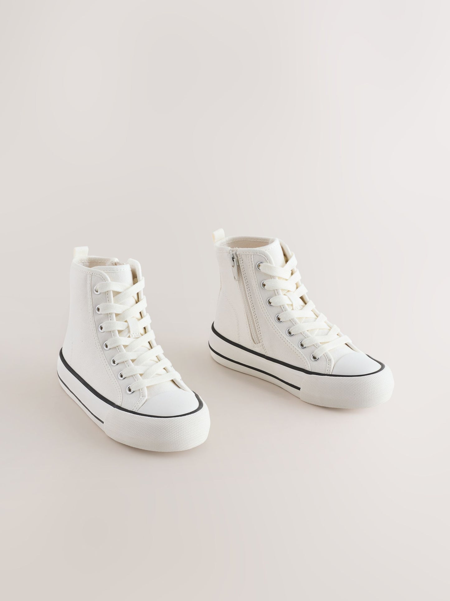 White Canvas Standard Fit (F) Lace Up High Top Trainers image 1