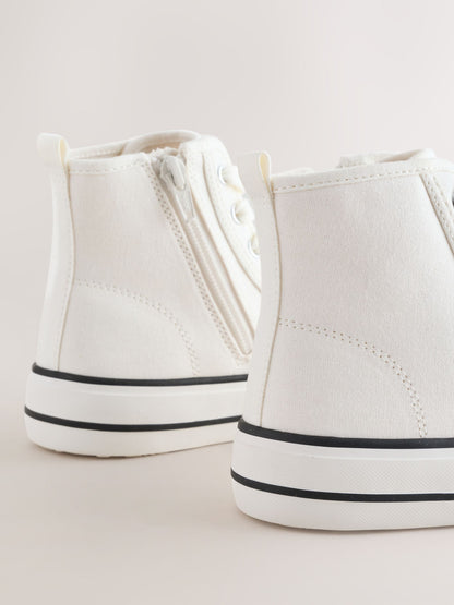 White Canvas Standard Fit (F) Lace Up High Top Trainers image 5
